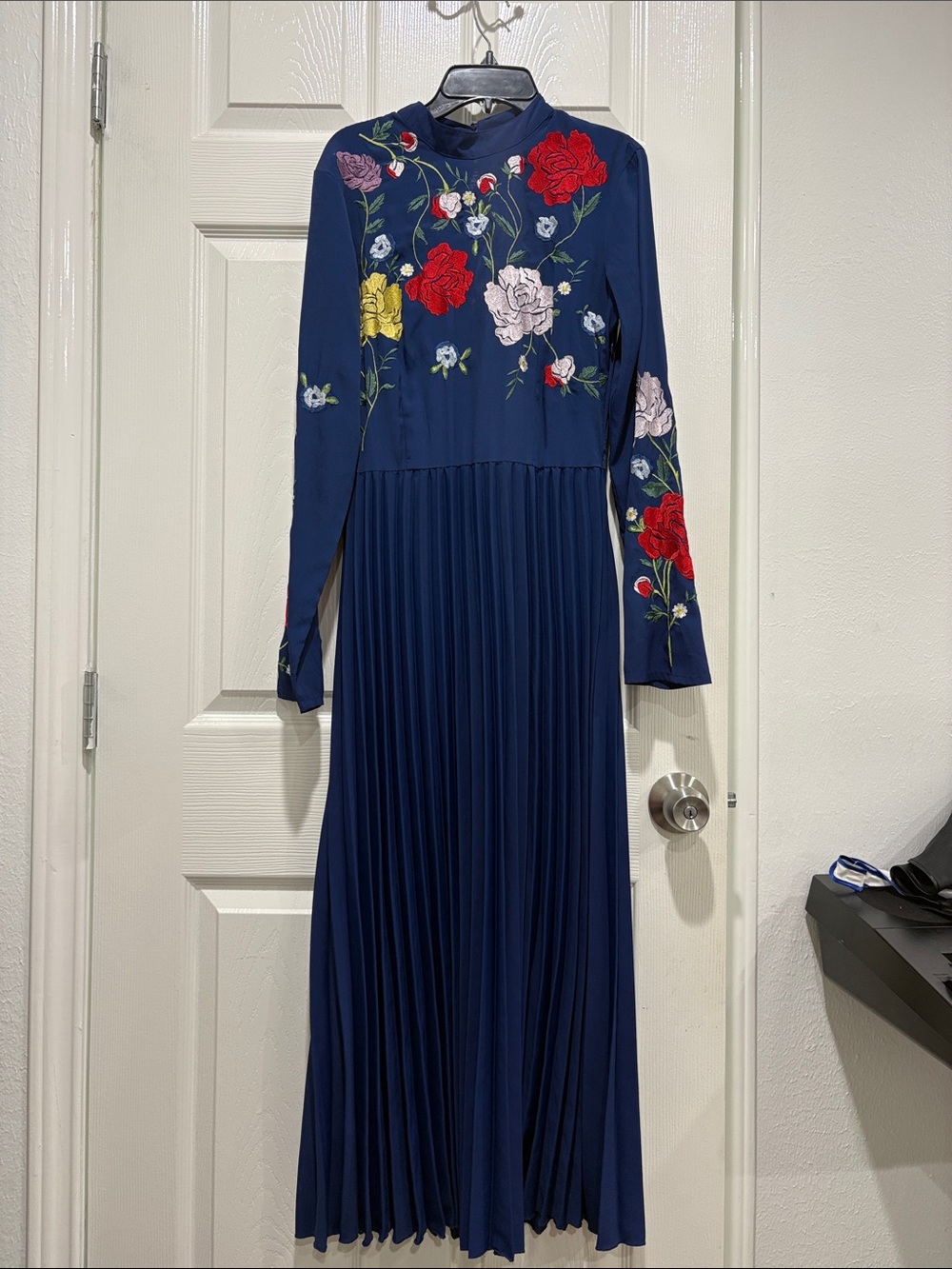 ASOS Navy Maxi Dress with Multicolor Floral Embroidery - Picture 1 of 5